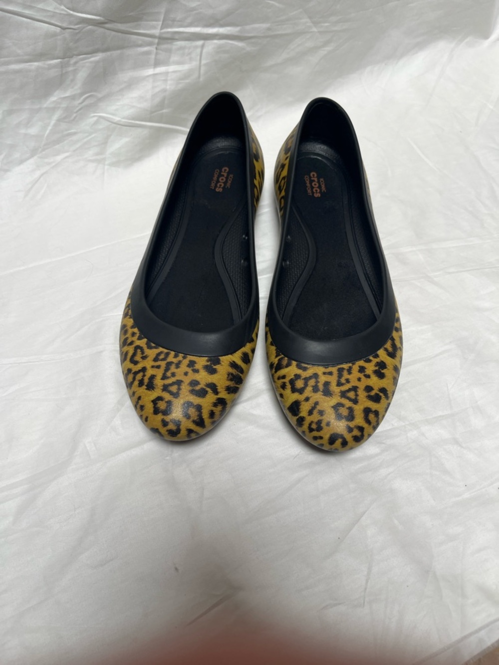 CROCS Leopard Print Ballet Flats in Yellow and Black